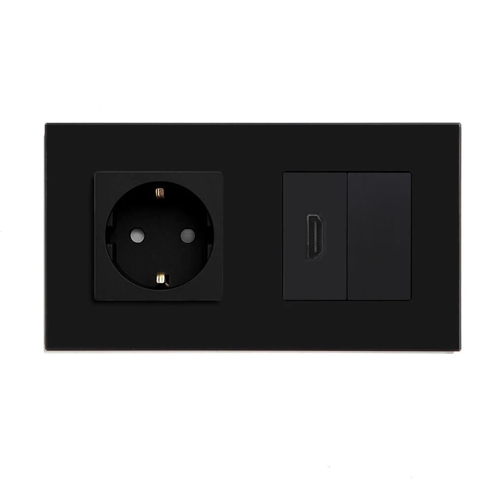 Розетка настінна LUXION HDMI дизайнерська скляна рамка Чорний (LX-M1FHDMIBLK-BK)