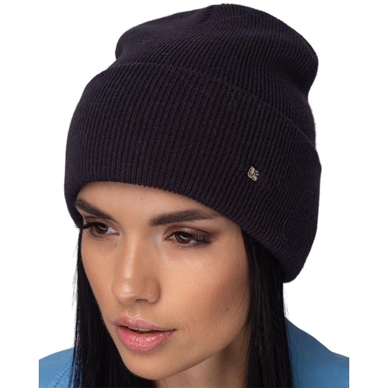 Шапка женская Leks КРИСТИ двойная тонкий рубчик с отворотом One size Антрацитовый (155499)