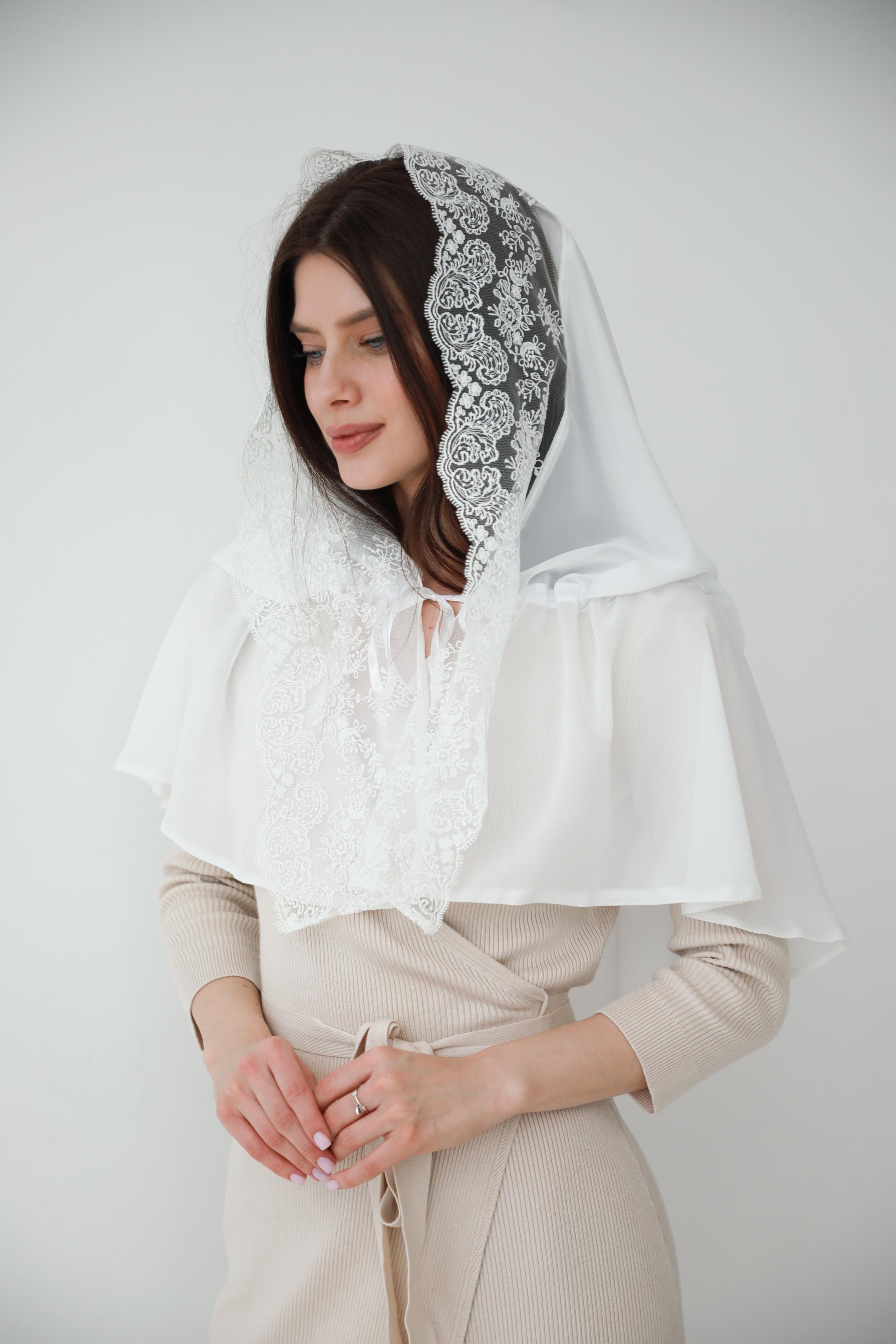 Палантин для храму на голову Білий (п027) - фото 4