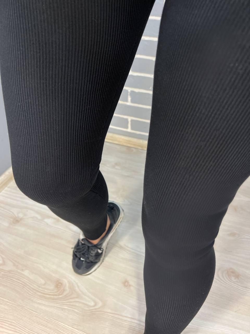 Лосини жіночі Ластівка 5247 рубчик широкий пояс утеплені на хутрі S Чорний (3059) - фото 7