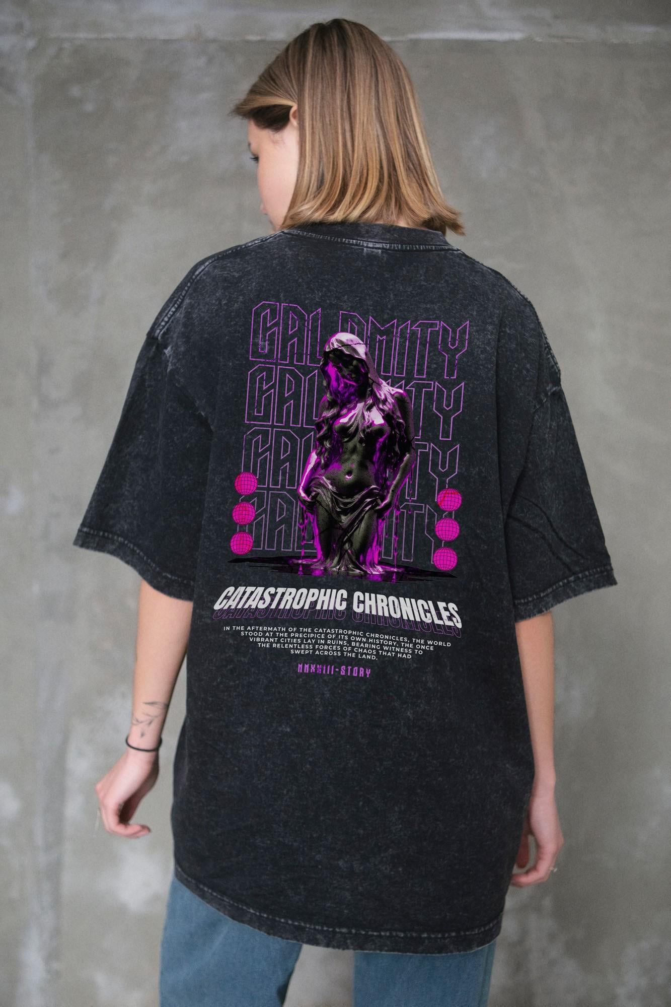 Футболка женская оверсайз Without Washed вываренная с принтом Calomity L/XL Black (L8049623)