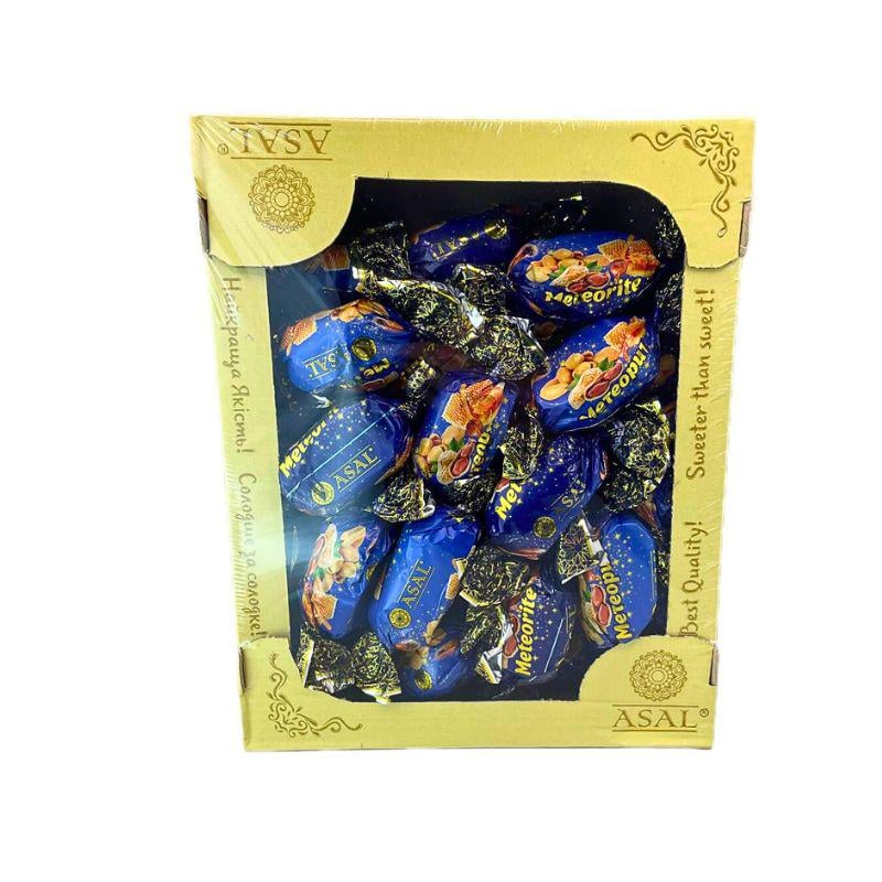 Конфеты Асал с арахисом и изюмом в шоколадной глазури в коробке 1 кг (Asal-candies-meteor)
