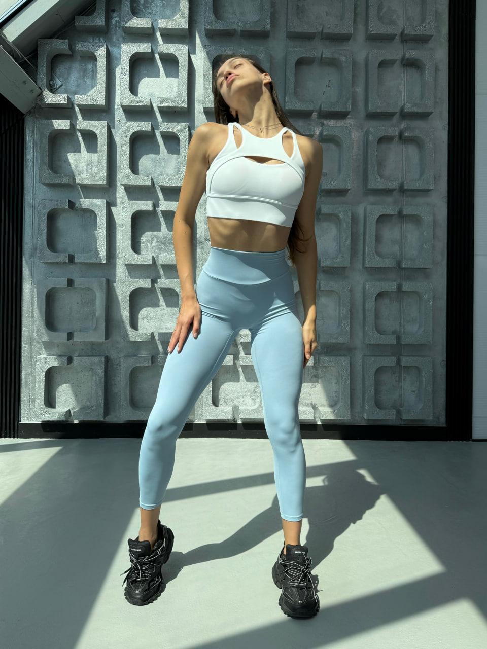 Спортивний костюм топ та легінси з кишенями L Білий/Блакитний (XTPQB06L)