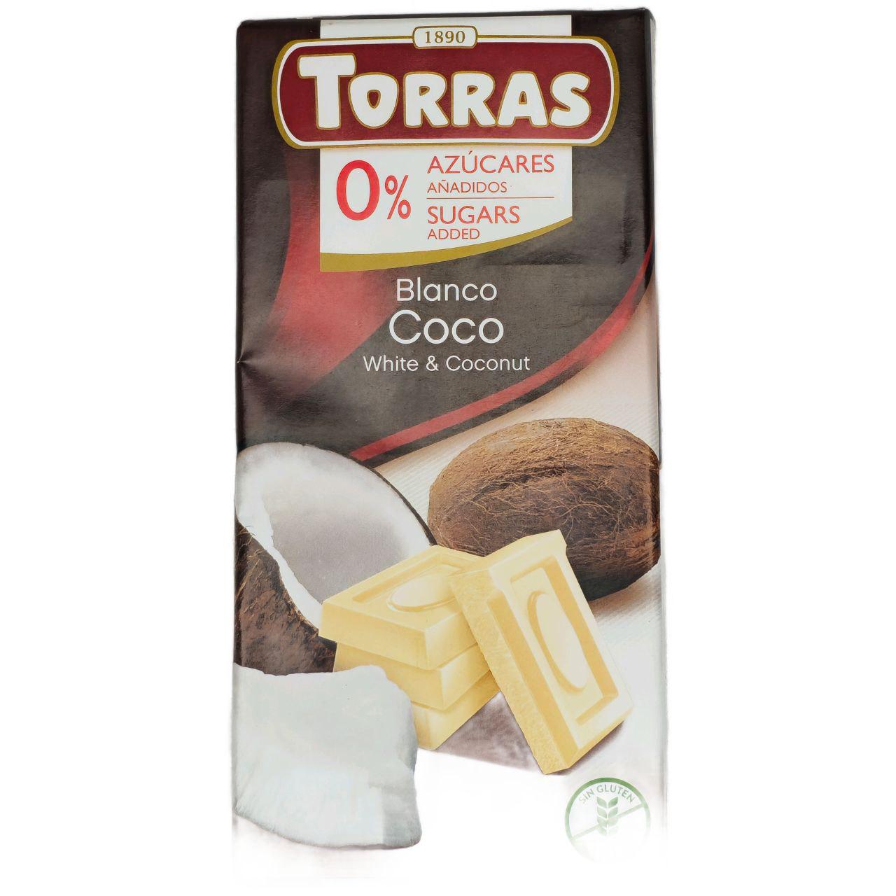 Шоколад белый Torras с кокосом без сахара 75 г (02167)