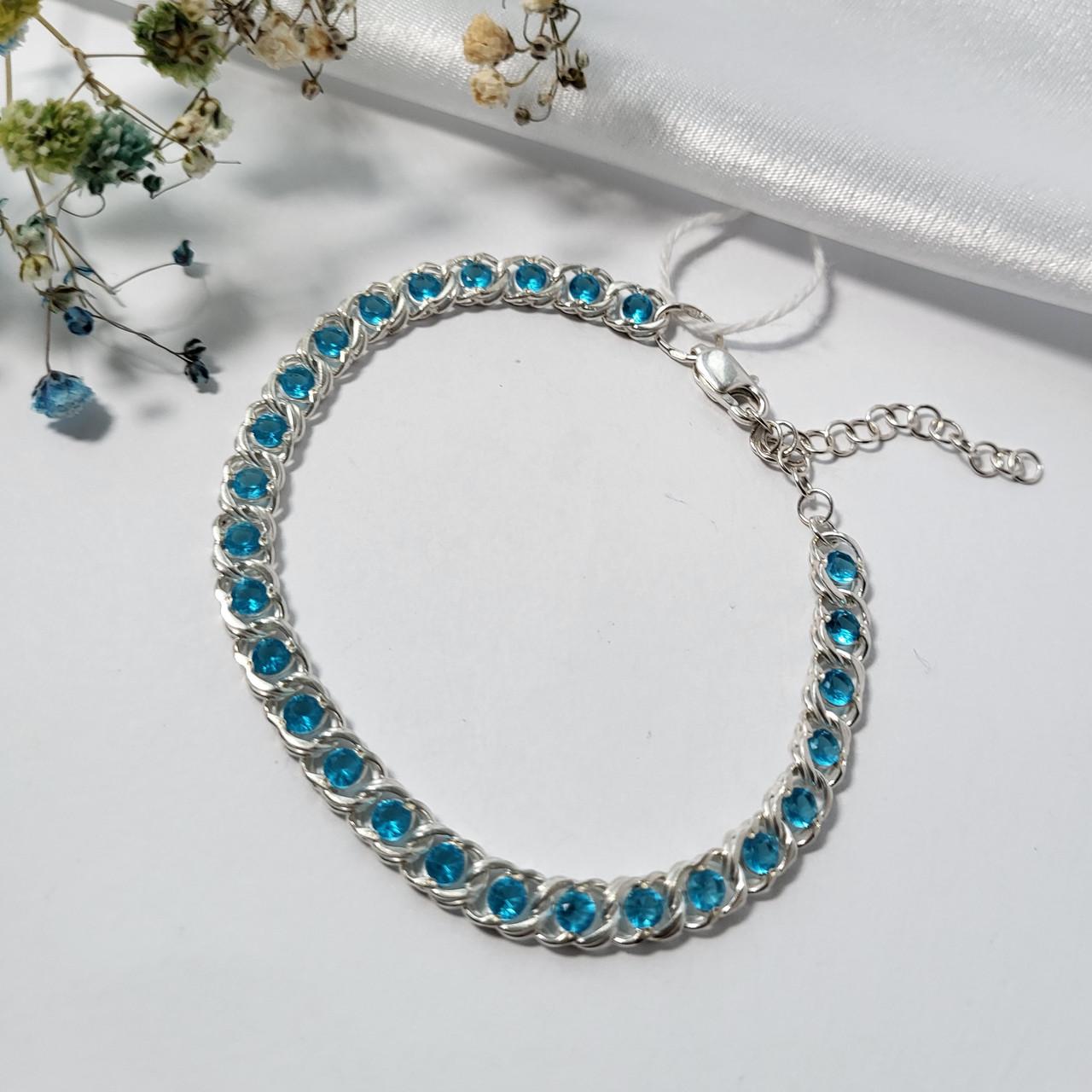 Браслет арабка с голубыми камнями на руку серебро 925 пробы 6,60 г 16,5-19,5 см (6035)