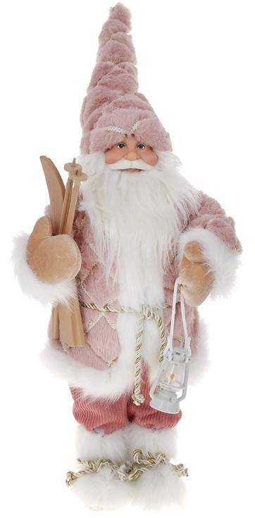 Фігура новорічна Санта Клаус з Лижами 45 см Рожевий з білим