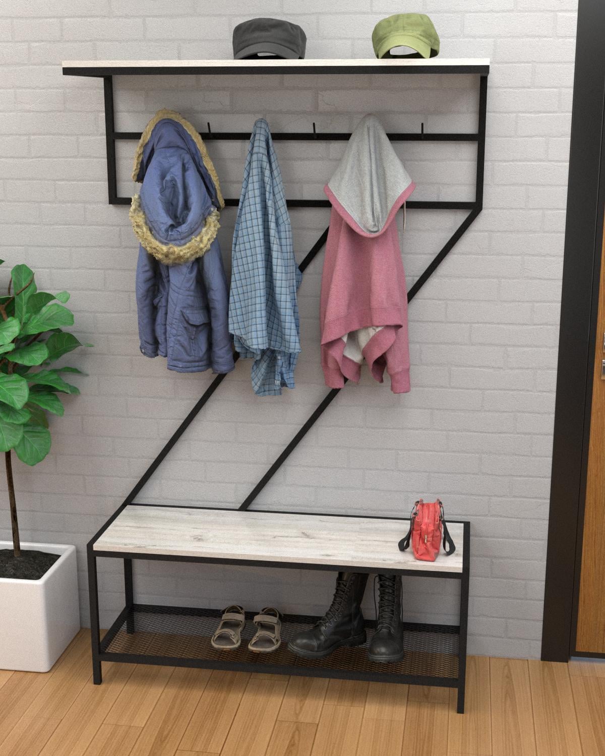 Вешалка-прихожая со скамейкой EcoLoft Зетта в стиле лофт (DSP-1304-2) Вешалка-прихожая со скамейкой EcoLoft Зетта в стиле лофт (DSP-1304-2)