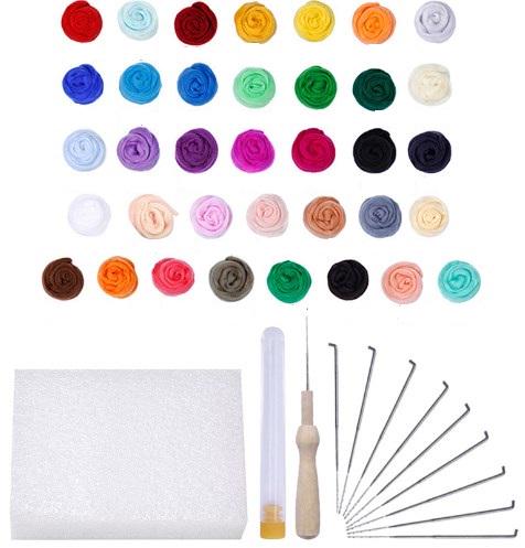 Набор шерсти для валяния с инструментами 36 цветов по 5 г (4678)