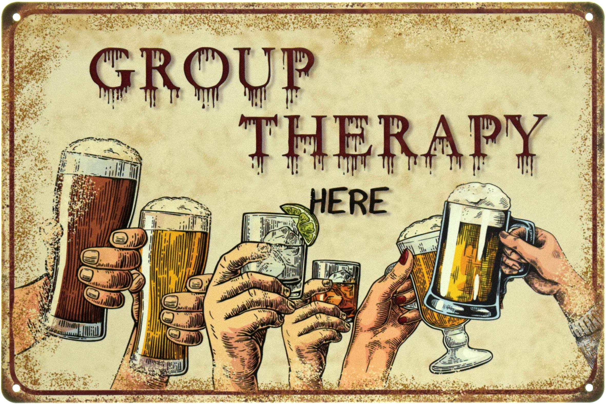 Табличка металева "Group Therapy Here" 20x30 см (ms-104572)