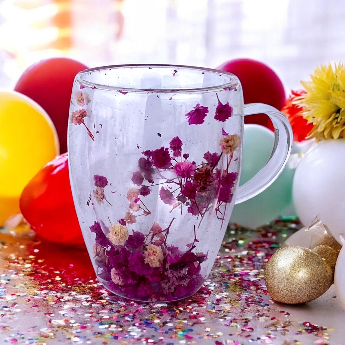 Чашка с двойным дном с сухоцветами розовыми 350 мл Прозрачный (4104) - фото 3