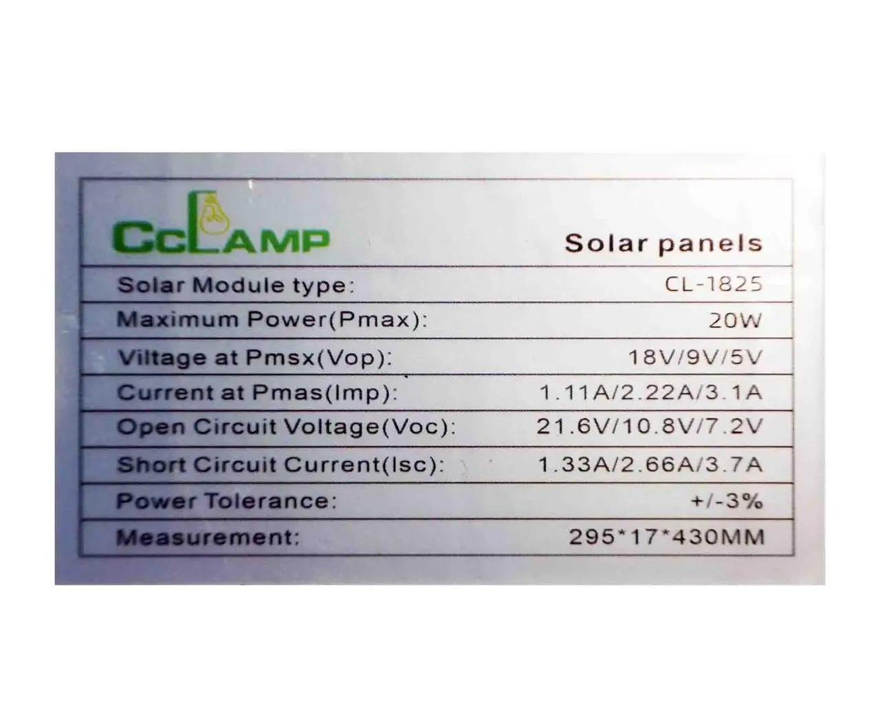 Сонячна панель CcLamp Solar Panel IP65 USB 20 Вт - фото 3