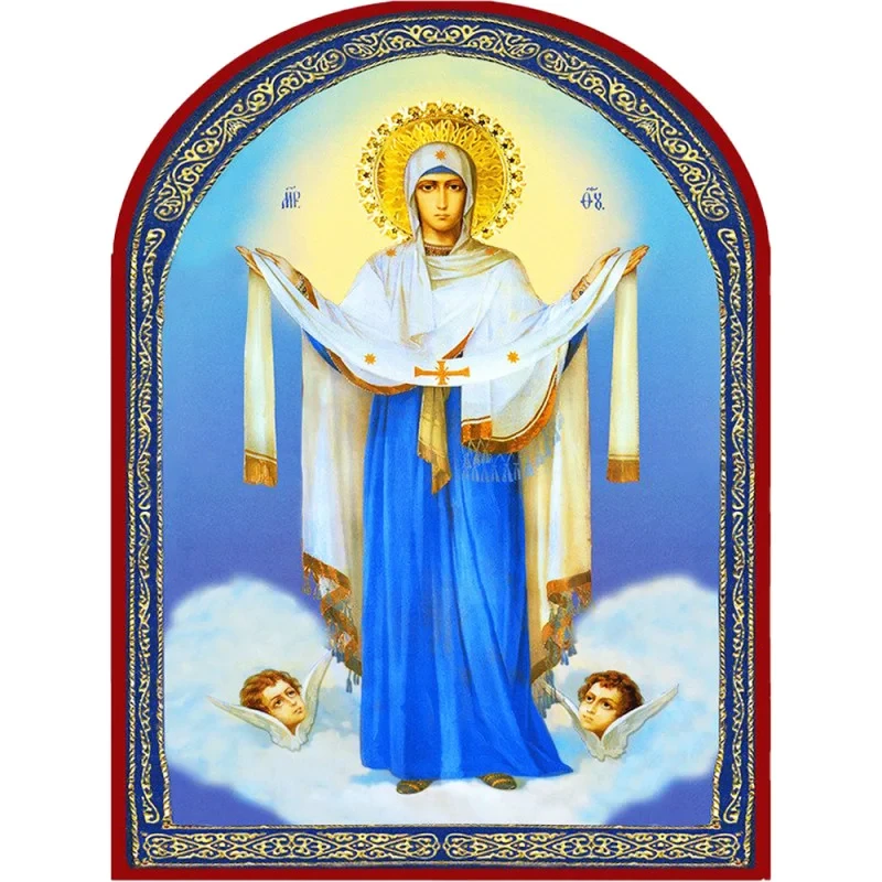 Ікона Свята Богородиця Покрова арочна на дереві 21х28 см (Н-10312517) Ікона Свята Богородиця Покрова арочна на дереві 21х28 см (Н-10312517)