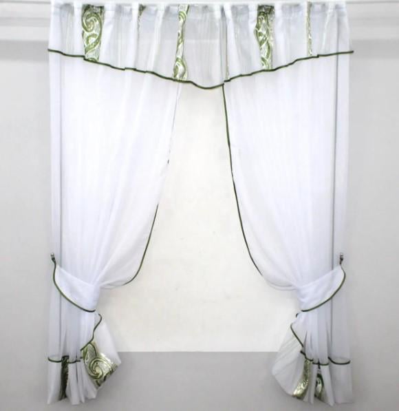 Занавеска на кухню/балкон 300х170 см Зеленый/Белый (085к) Занавеска на кухню/балкон 300х170 см Зеленый/Белый (085к)