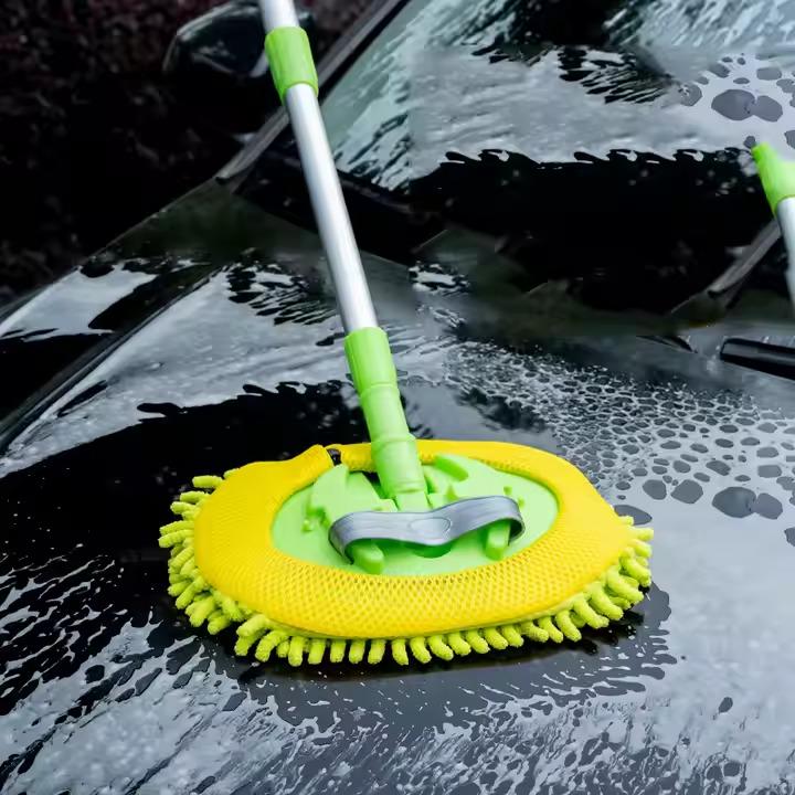Швабра для миття автомобіля телескопічна з висувною ручкою знімна щітка 30х118 см Зелений - фото 6