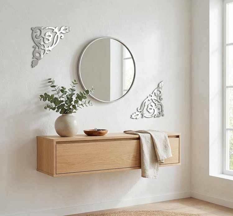 Декор настенный DFA зеркальный угловой узор набор 2 шт. Серебристый (YA00086-S)