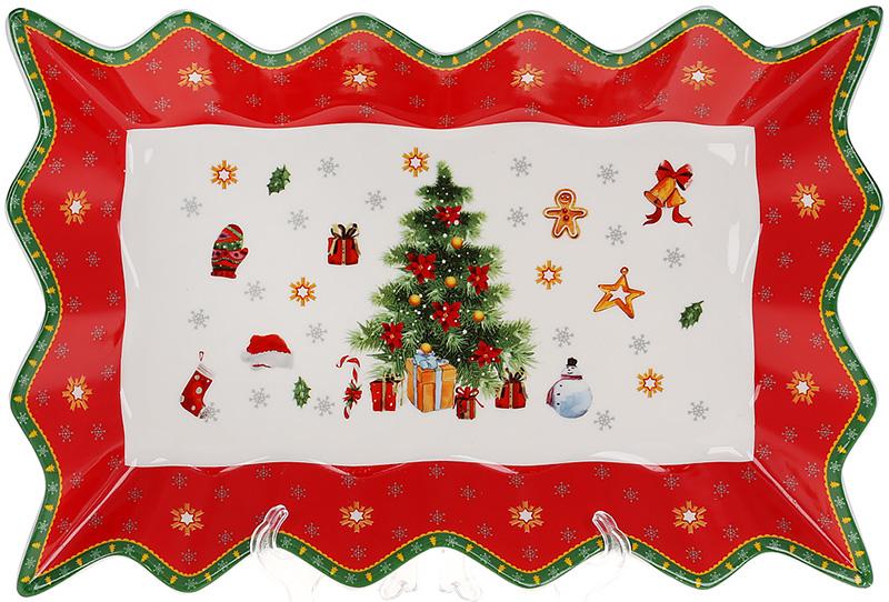 Блюдо фарфоровое прямоугольное С Рождеством 35,5 см (BD-498-243)