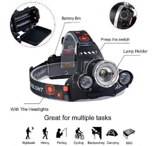 Ліхтар налобний High Power HeadLamp 3xCree T6 з 3 діодами на акумуляторах (2417) - фото 6