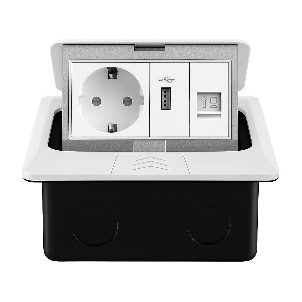 Розетка напольная LIVOLO с USB/интернет встроенная IP44 алюминий Белый (VL-SHS016-TC.UA.CP-WP-W)