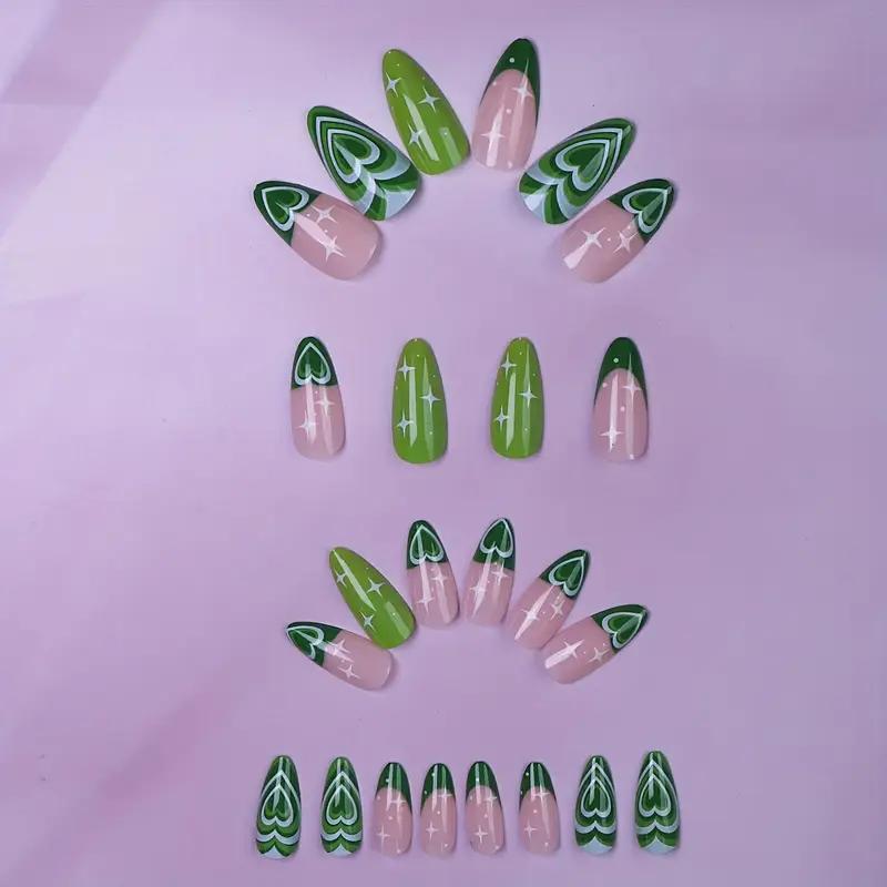 Накладные ногти Сердце со звездами миндаль средней длины с клеевыми пластинами 24 шт. Зеленый (2789190668) - фото 5 Накладные ногти Сердце со звездами миндаль средней длины с клеевыми пластинами 24 шт. Зеленый (2789190668) - фото 5