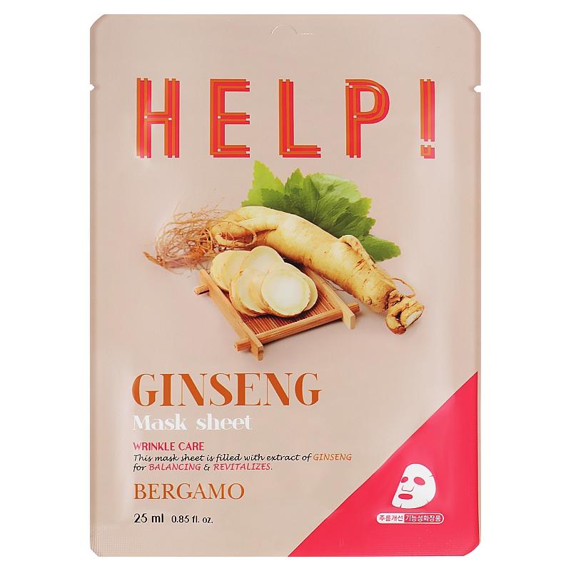 Маска для лица Bergamo HELP! Ginseng Mask Sheet с женьшенем 25 мл (8809414192293)