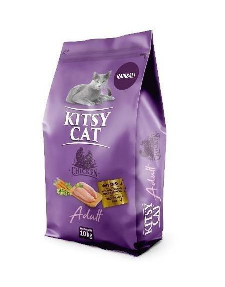 Корм сухой KITSY CAT с функцией видения комочков шерсти с курицей 10 кг