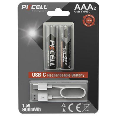 Батарейки акумуляторні літієві PKcell USB-C 1,5 В AAA 900 мВт/год