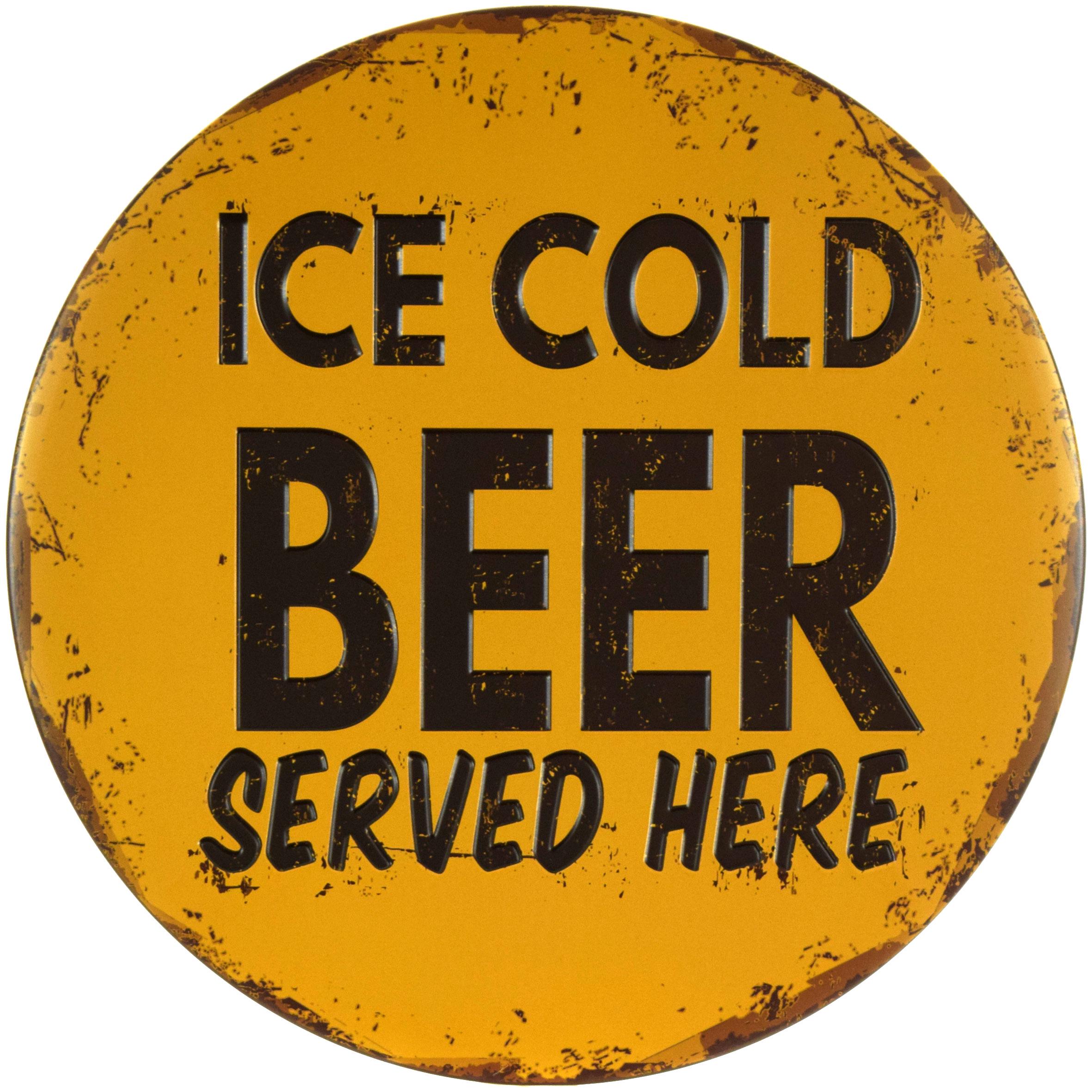 Табличка металева Тут Подають Крижане Пиво/Ice Cold Beer Served Here кругла 30 см