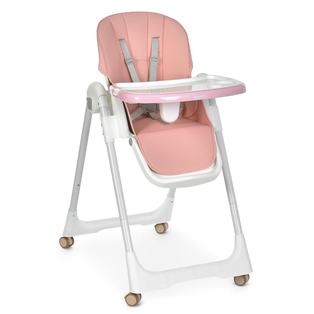 Стульчик для кормления Bambi M 5673 на колесах складной с регулировкой высоты и спинки Розовый (36584079)