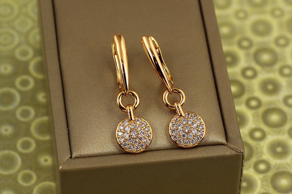 Серьги подвески Xuping Jewelry с фианитами 3,2 см Золотистый (30155744)