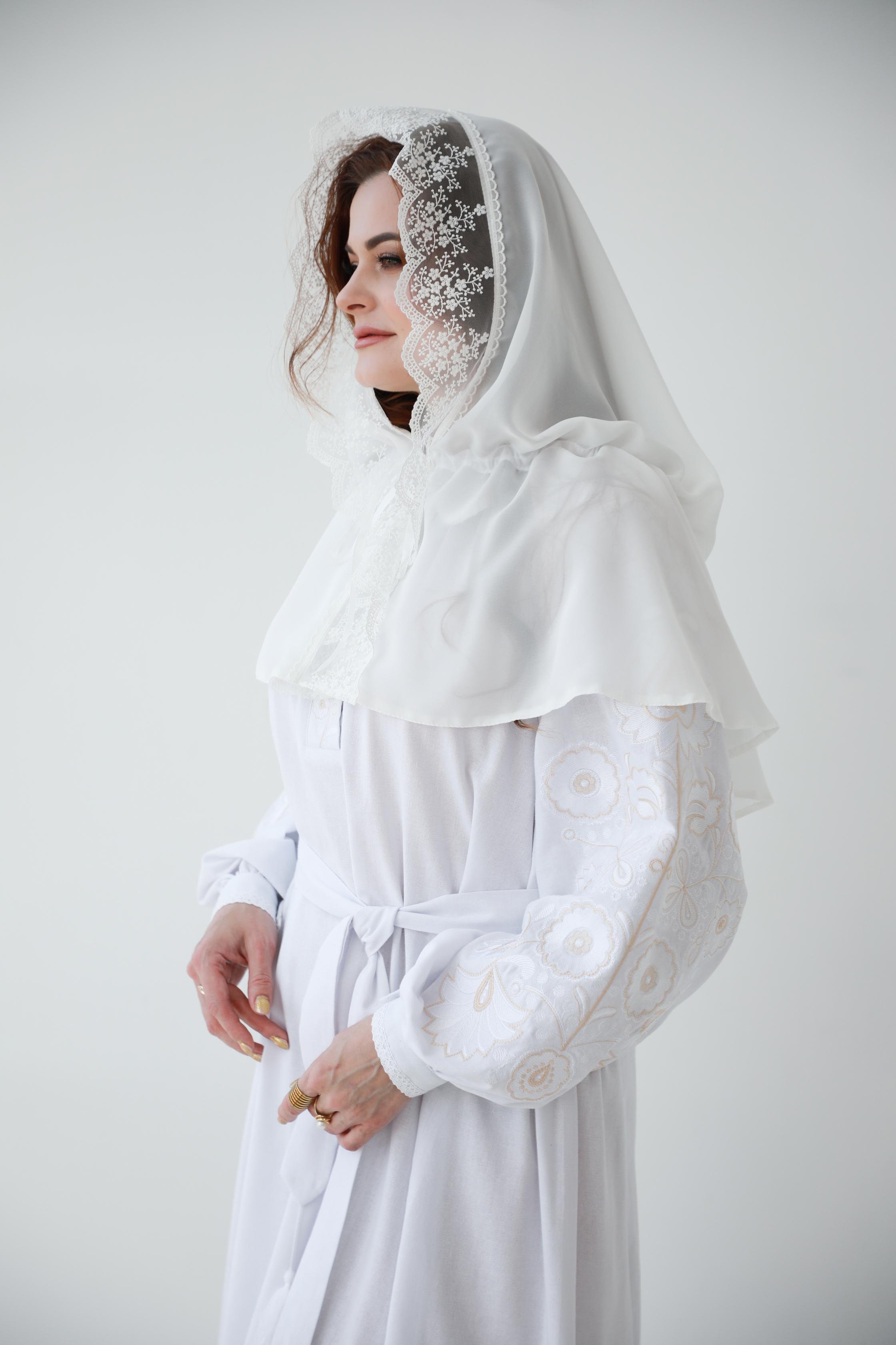 Палантин для храму на голову Білий (п028) - фото 8 Палантин для храму на голову Білий (п028) - фото 8