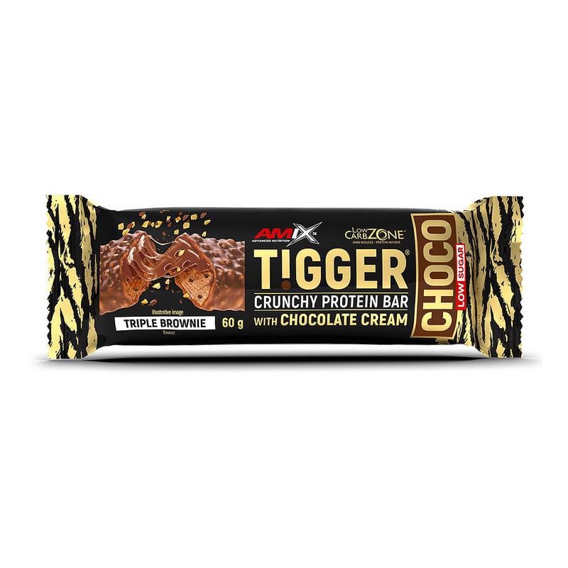 Протеиновый батончик 15 г білка без добавленного сахара AMIX Tigger Crunchy Protein Bar 60 г Потрійні брауні