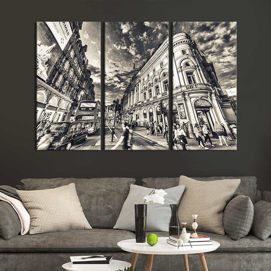 Модульная картина триптих Старая улица Лондона 128x81 см (365-31)