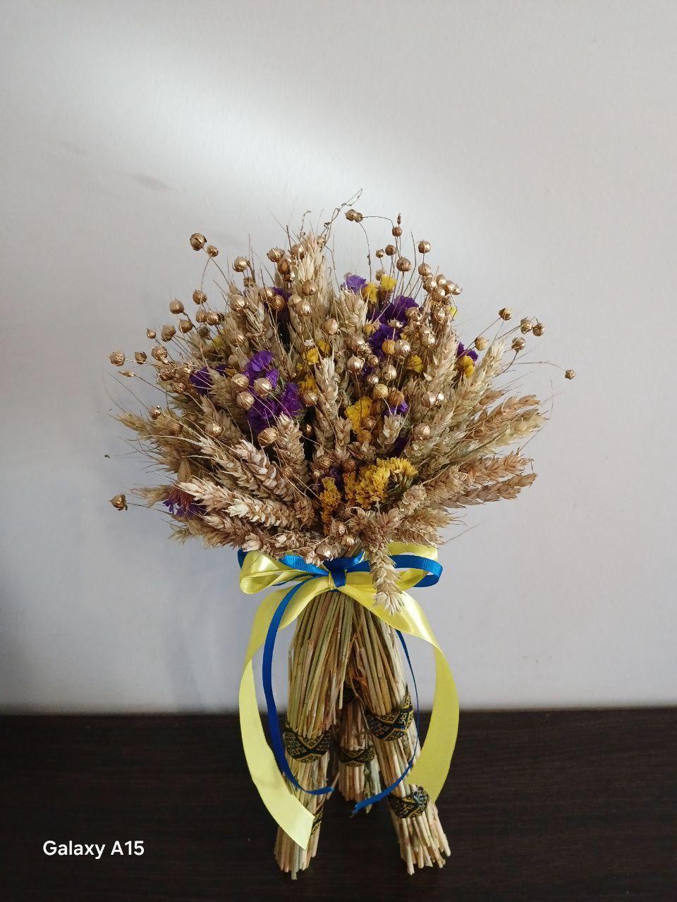 Дидух рождественский из колосья пшеницы/льна и овса на трех ножках 50-55 см с украинской лентой (2822852634) - фото 4 Дидух рождественский из колосья пшеницы/льна и овса на трех ножках 50-55 см с украинской лентой (2822852634) - фото 4