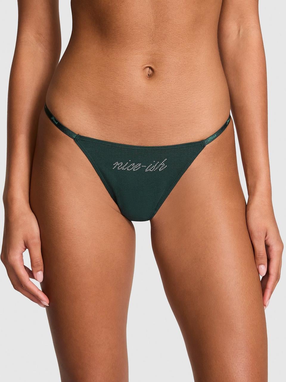 Трусики женские Victoria's Secret Logo Cotton Scoop Thong XS Зеленый (2889177891781)