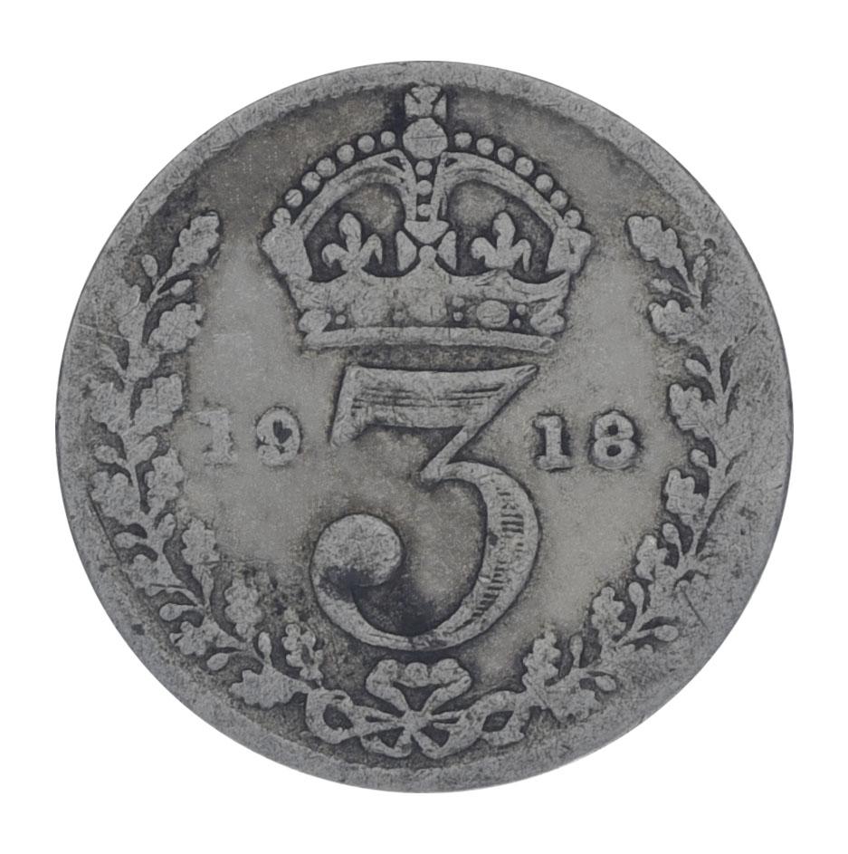 Коллекционная монета Великобритания 3 пенса 1918 серебро F-VF 1,41 г (М21460)