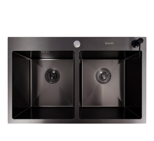 Мойка для кухни Valeso Handmade PVD на две чаши 3/0,8 мм 78x48 см Черный (30654526)
