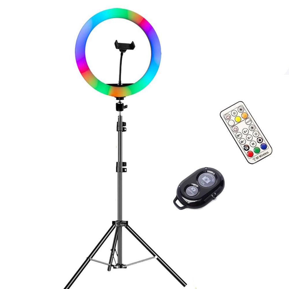 Кольцевая лампа MJ38 RGB 38 см со штативом 2 м держателем и пультом Разноцветный