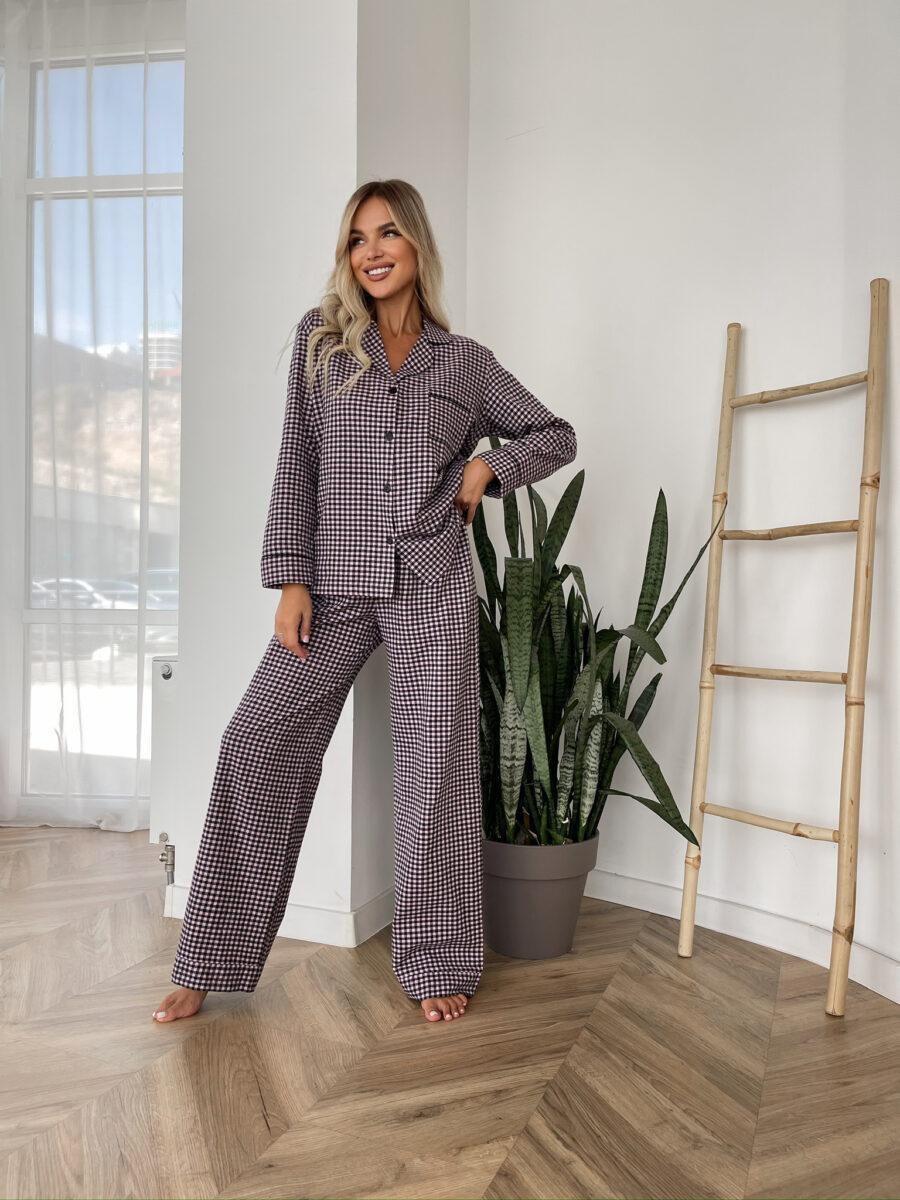 Пижама женская Julia хлопковая рубашка/штаны в клетку M Розовый (кк_черная)