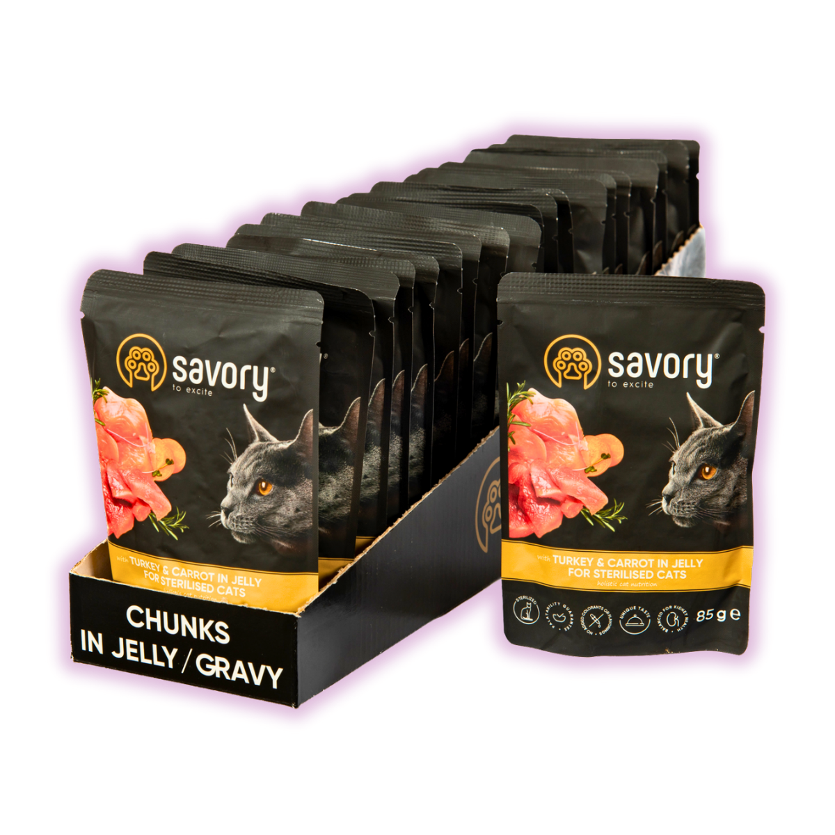 Корм влажный для кошек Savory с индейкой и морковью в желе для взрослых стерилизованных кошек 85 г х 22 шт. (P20109)