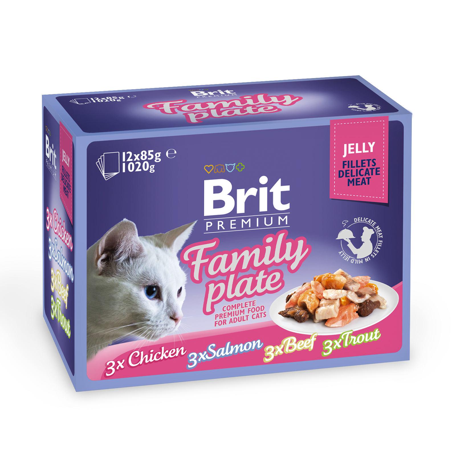 Корм вологий Brit Premium Cat Family Plate Jelly pouches асорті з 4 смаків для кішок (111245/408)