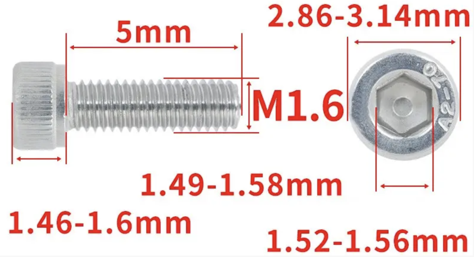 Винт с шестигранной головкой DIN912 M1,6x5 мм (DIN912_m16_5) - фото 2 Винт с шестигранной головкой DIN912 M1,6x5 мм (DIN912_m16_5) - фото 2