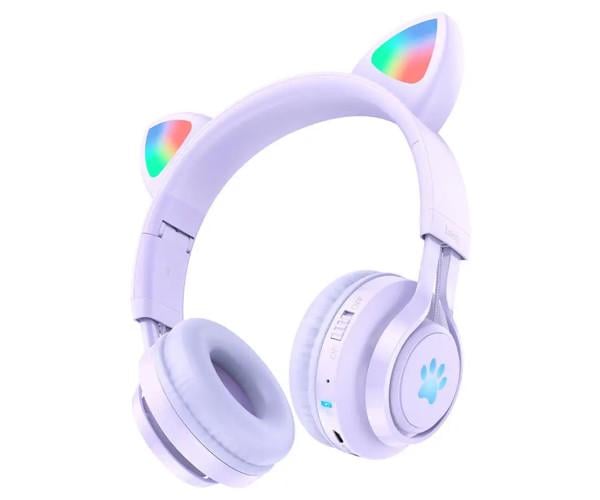 Наушники с ушками детские Bluetooth Hoco W39 400 mAh Violet