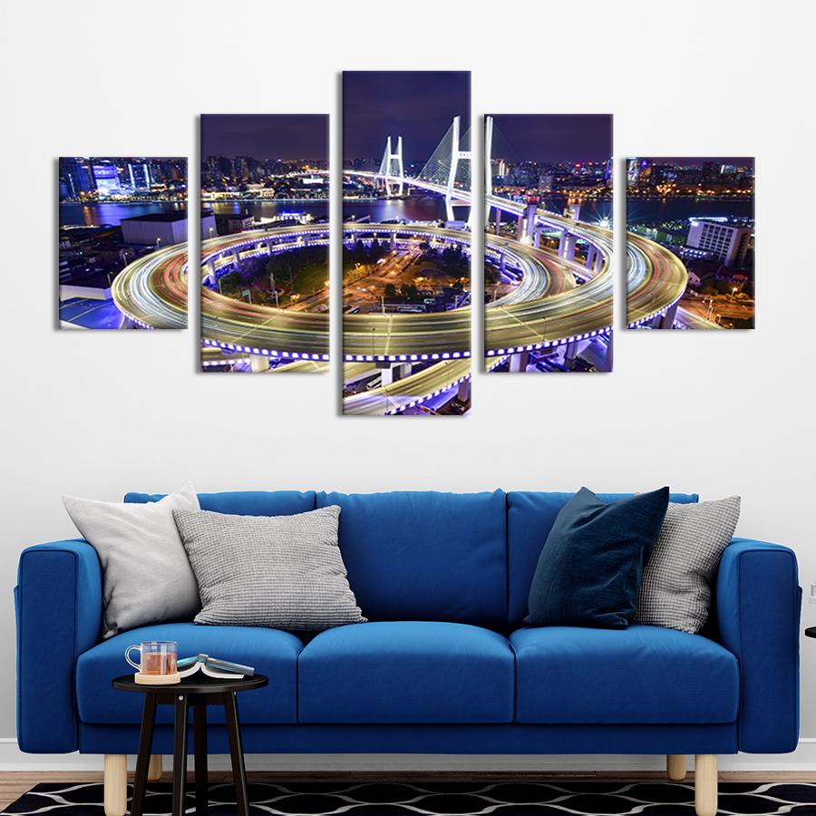 Модульная картина из 5 частей Современный город Шанхай в Китае 187x94 см (404-52)