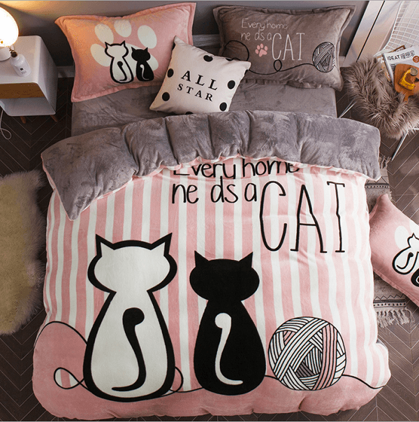 Плюшева постільна білизна Homytex євро розмір Cool Cat pink