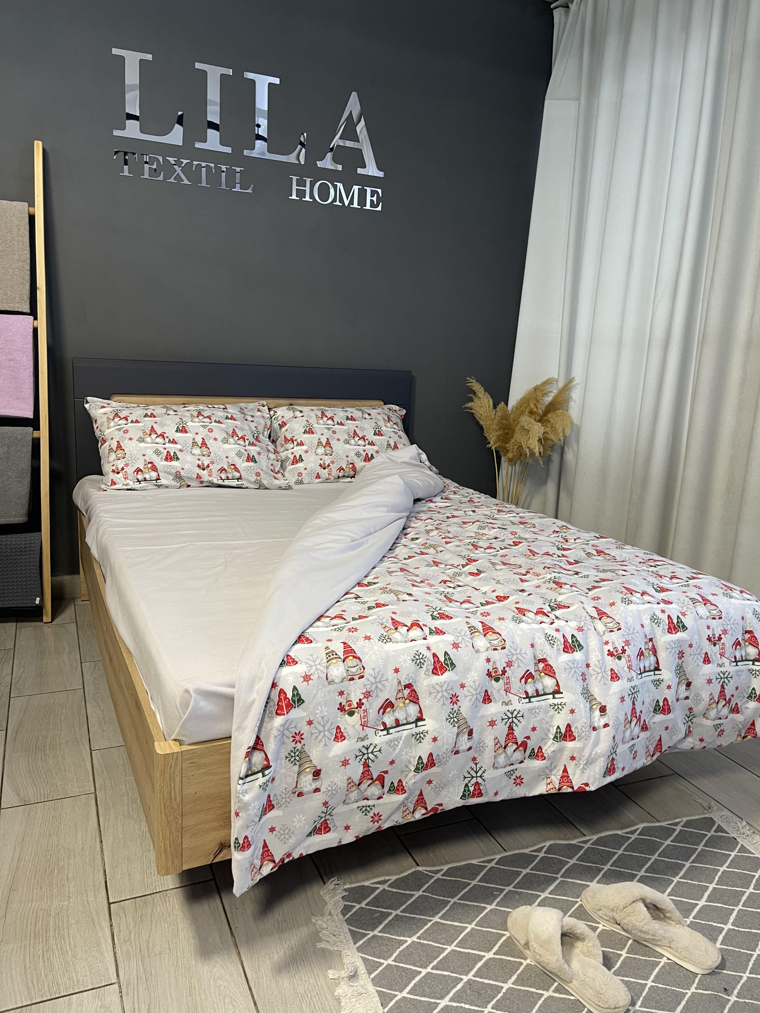 Комплект постільної білизни LILA Textil Home Новорічний з гномами фланелевий сімейний