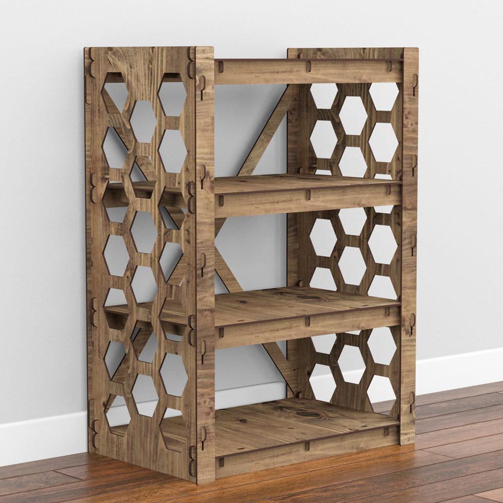 Комод в гостиную деревянный Hexagonica Honeycomb на 3 ящика серые корзины 750х528х345 мм (111739)