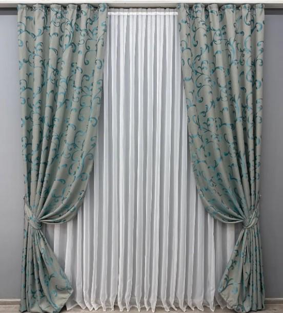 Тканина для штор Allure жакард з люрексовою ниткою Сірий/Блакитний (1616ш) - фото 5 Тканина для штор Allure жакард з люрексовою ниткою Сірий/Блакитний (1616ш) - фото 5