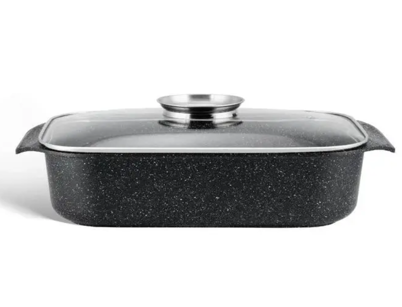 Жаровня Edenberg Aroma Knob литой алюминий мраморное покрытие стеклянная крышка турбоиндукционное дно 4 л 30х21,5х7 см (EB-12122)