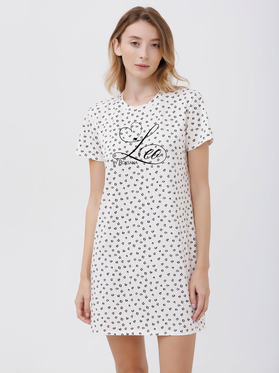 Ночное платье-рубашка женская Roksana с короткими рукавами леопардовый принт XXL Белый (1761/16171)