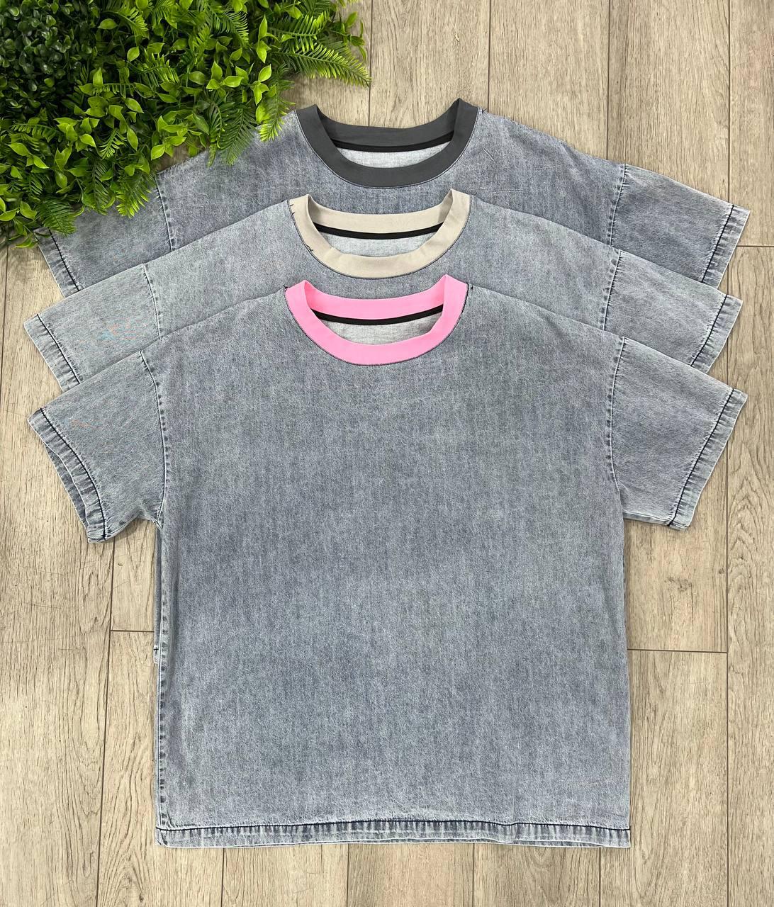 Футболка женская из денима OS Серый (#25018-01) - фото 7